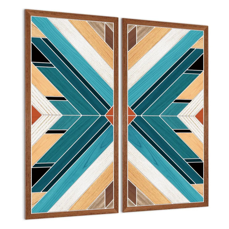 2Pcs Wooden Geometric Pattern Hanging Decoration, Aztec Style Wall Art Prints, Wooden Poster for Living Room Home Decor